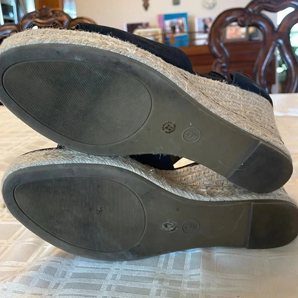 A.N.A. Black Wedge Espadrille Open‎ Toe Sandals